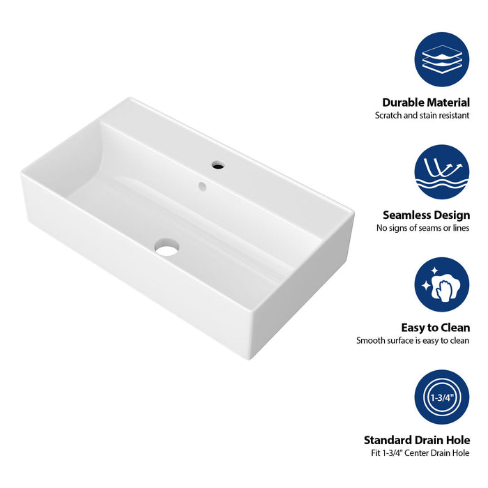 Wall Mounted Rectangular Bathroom Sink With Towel Bar