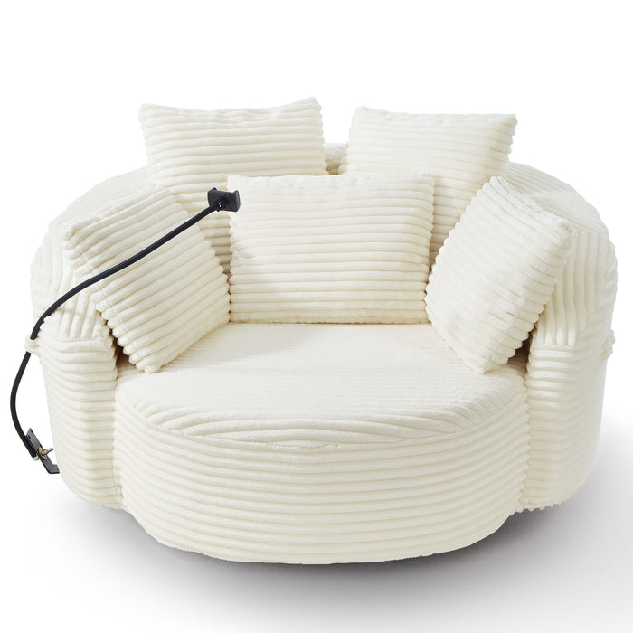Swivel Accent Barrel Chair With Adjustable Phone Holder, 5 Pillows For Living Room