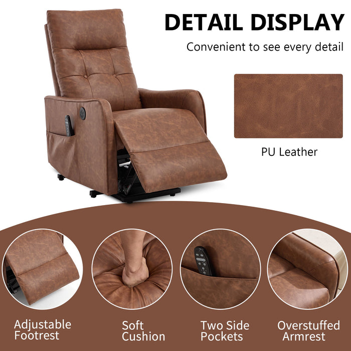 Single Motor Power Lift Recliner Chair With Massage And Heat, USB For Charging - Brown