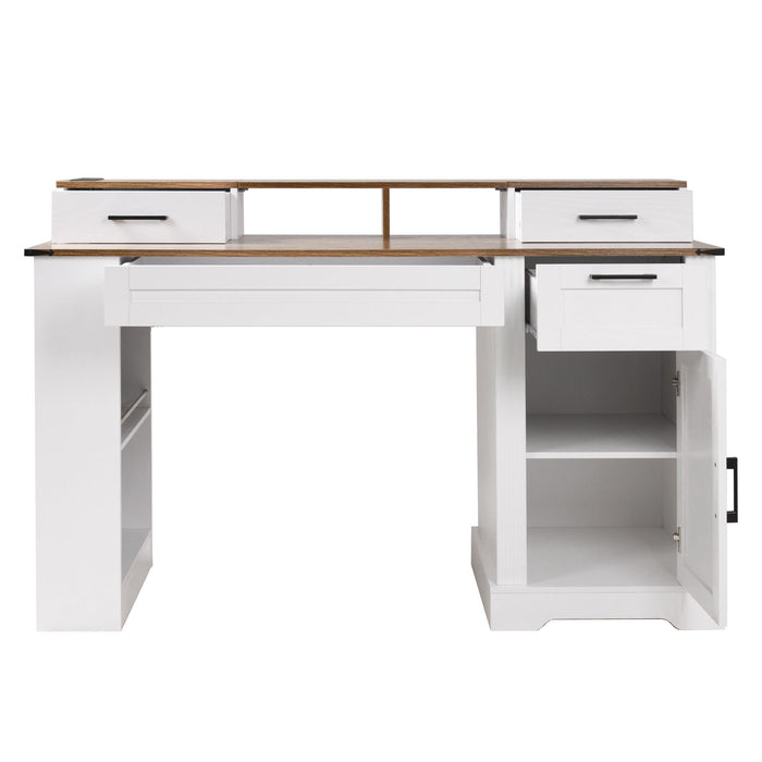 Office Desk With Storage Cabinet, Charging Station, Monitor Stand & Pegboard