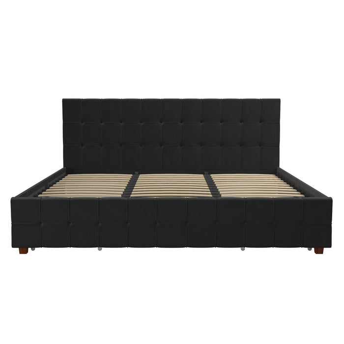 King Upholstered Bed With Storage - Black