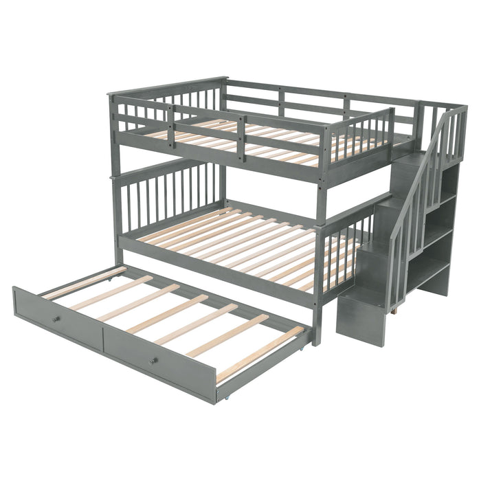 Stairway Bunk Bed With Storage And Guard Rail For Bedroom