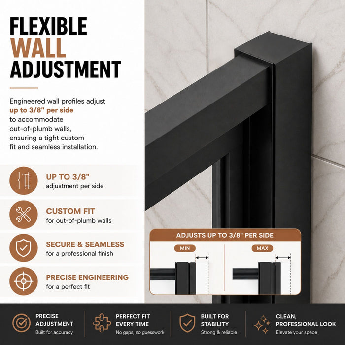 Semi-Frameless Pivot Hinged Shower Door, Reversible Design