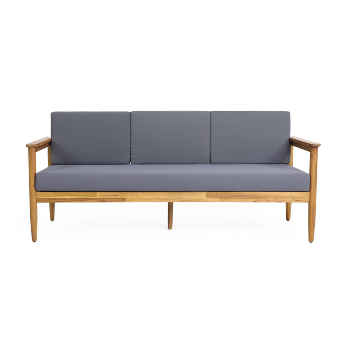 Outdoor 3 Seater Sofa With Cushion And Teak Acacia Wood - Dark Gray