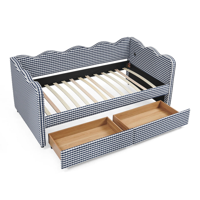 Gingham Daybed With USB Charging Port, Wave-Shaped Design