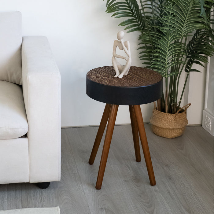 Round Coffee Table With Carved Top For Living Room