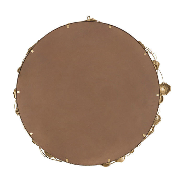 Round Metal Wall Mirror With en Leaf Accents, Modern Decor Mirror For Living Room Entryway Hallway - Gold