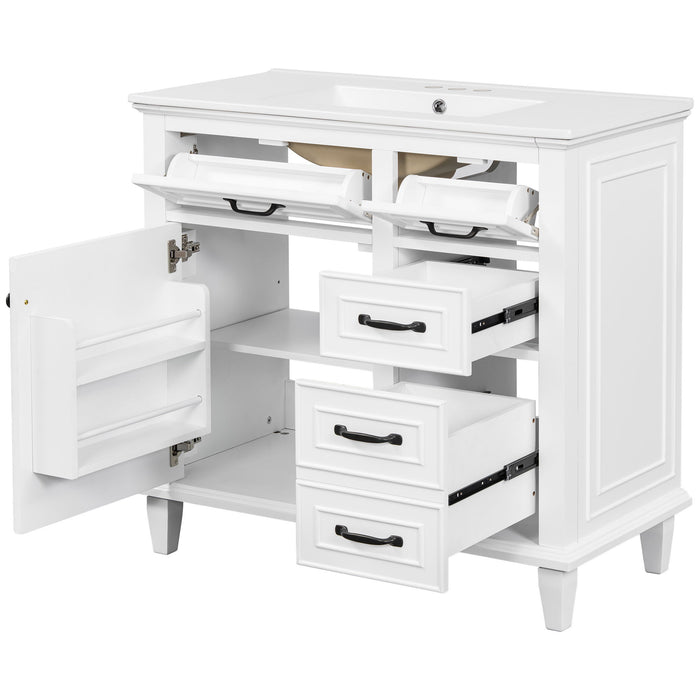 Modern Bathroom Vanity With Sink Top, Flip Drawers, Adjustable Shelf