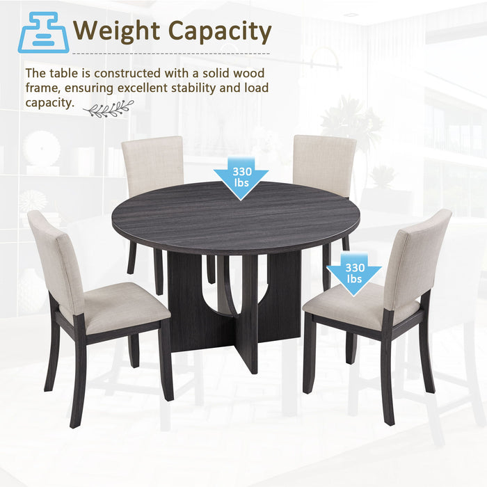 Round Dining Set With 4 Upholstered Dining Chairs