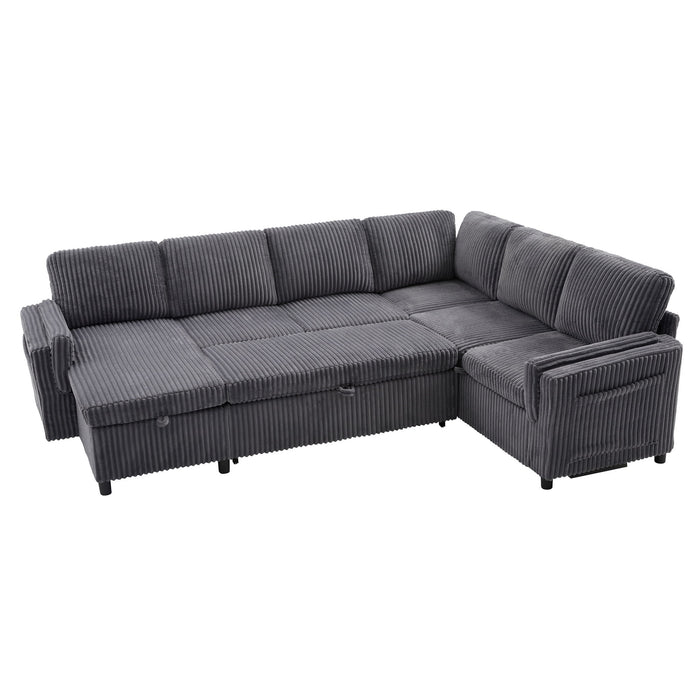 Convertible U-Shaped Sectional Sofa Bed With USB Ports And Storage