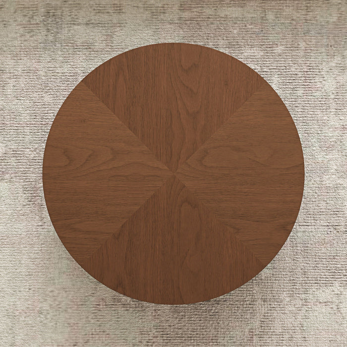 Drum Shaped Coffee Table With Hidden Storage Drawer, Low Profile For Living Room - Walnut
