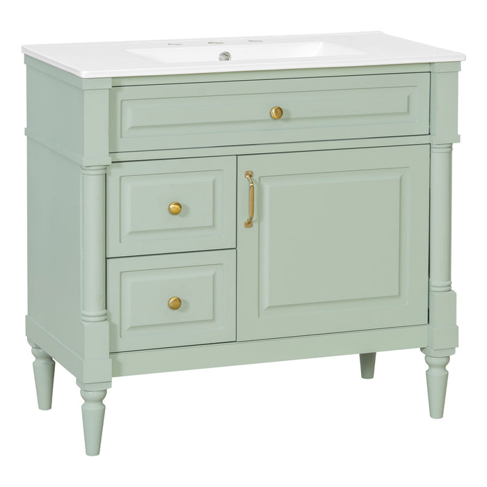 Freestanding Bathroom Vanity With Sink, Adjustable Shelf, Flip Drawer
