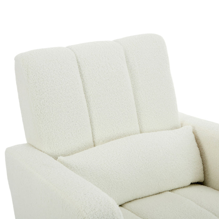 Accent Rocking Chair With Pillow, Spacious & Comfortable Seating For Living Room Or Bedroom - Cream White
