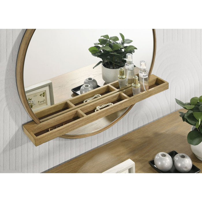 Benson - Round Vanity Wall Mirror With Shelf - Sand