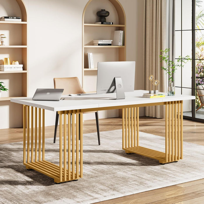 Office Executive Desk For Home Office - White / Gold