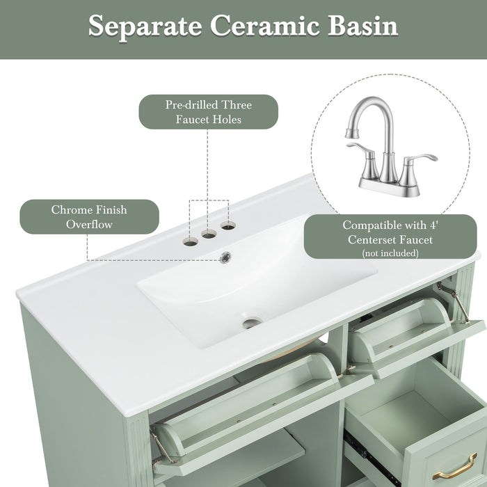 Modern Bathroom Vanity With Sink, 4 Drawers, Soft-Close Door, Adjustable Shelf