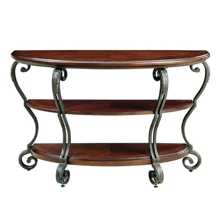 Sofa Table With Open Bottom Shelf And Ornate Scroll Detail Legs - Brown Multi