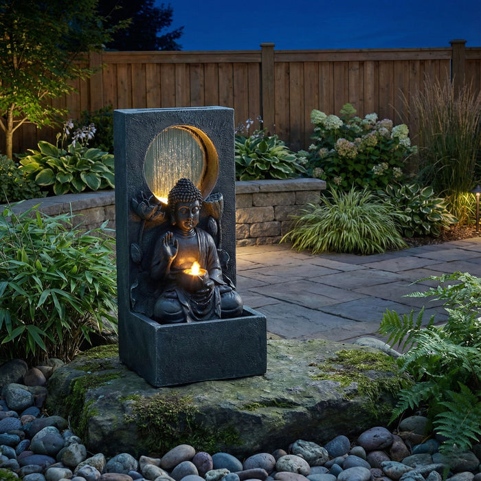 Zen - Outdoor Buddha Waterfall Fountain - Black