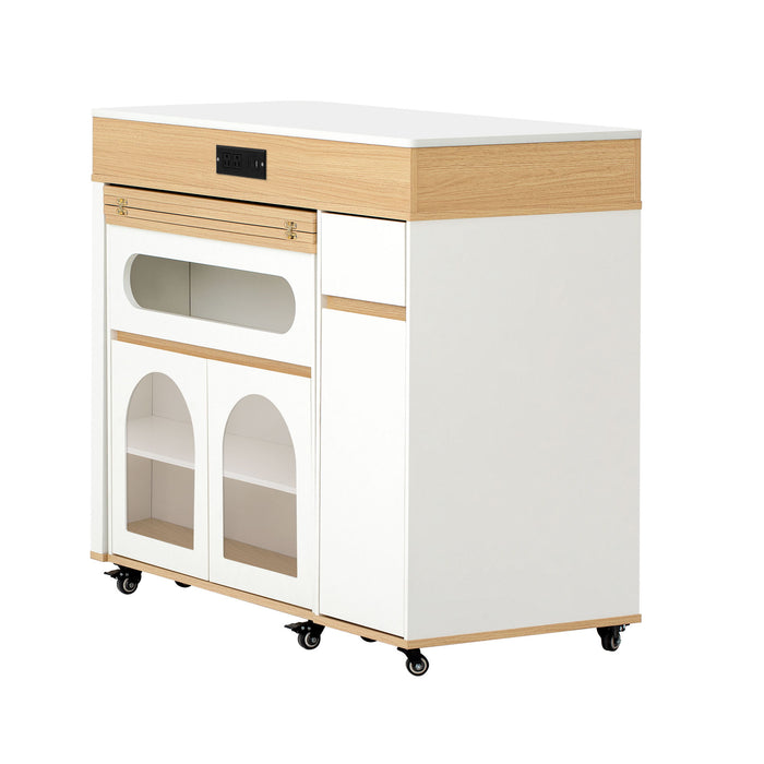 Extendable Dining Table With Folding Top, Rolling Kitchen Island With Drawers And Power Outlet