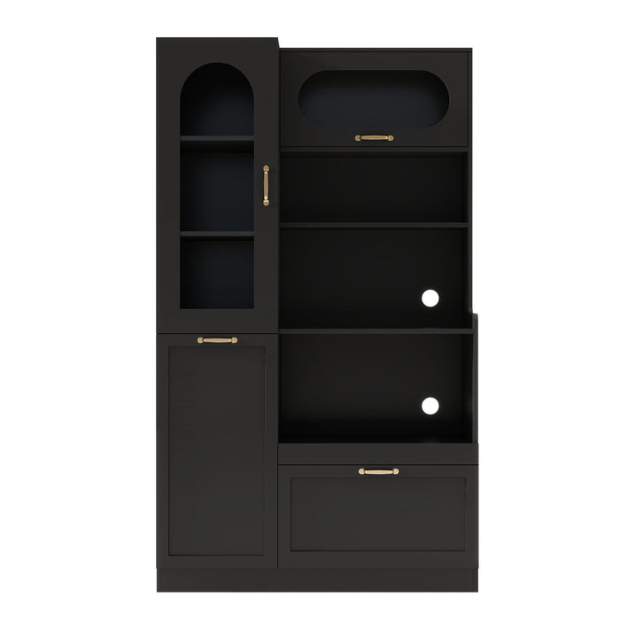 Tall Freestanding Kitchen Pantry Cabinet With Arched Glass Door