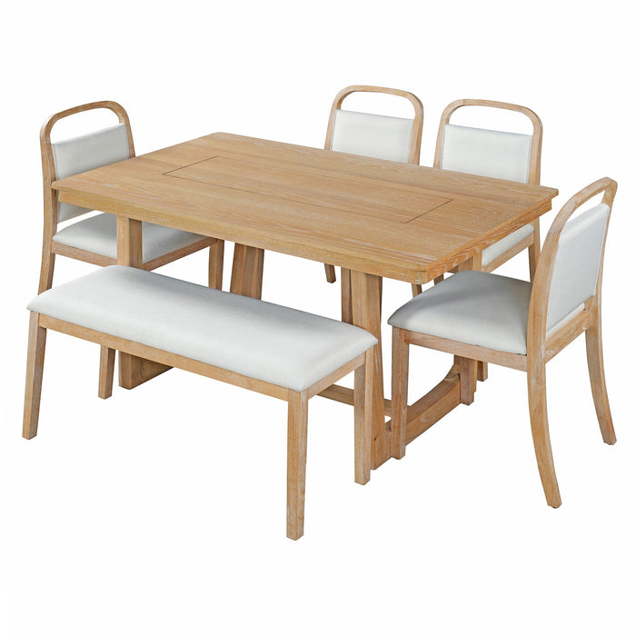 Farmhouse Dining Set With 4 Upholstered Chairs & 1 Bench
