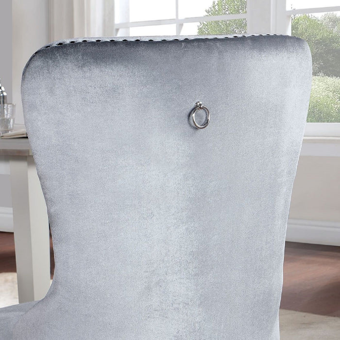 Upholstered Wingback Dining Chair (Set of 2) - Dark Gray / Silver