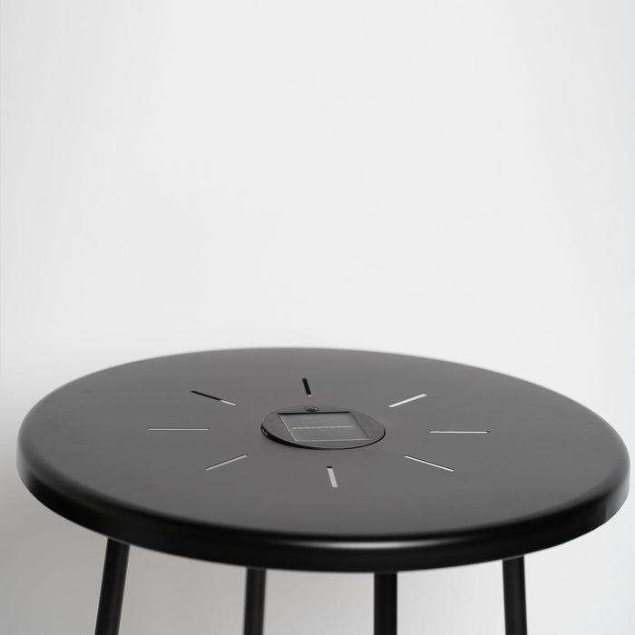 Solar Powered Side Table With LED Light, Outdoor / Indoor - Black