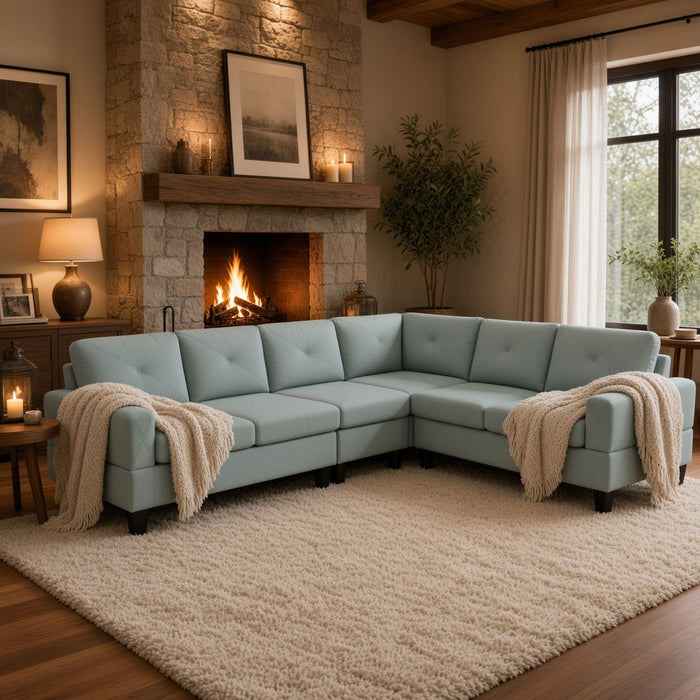 Modular L - Shaped Sectional Sofa 6 Seater 4 Piece, Couch With Chaise - Green