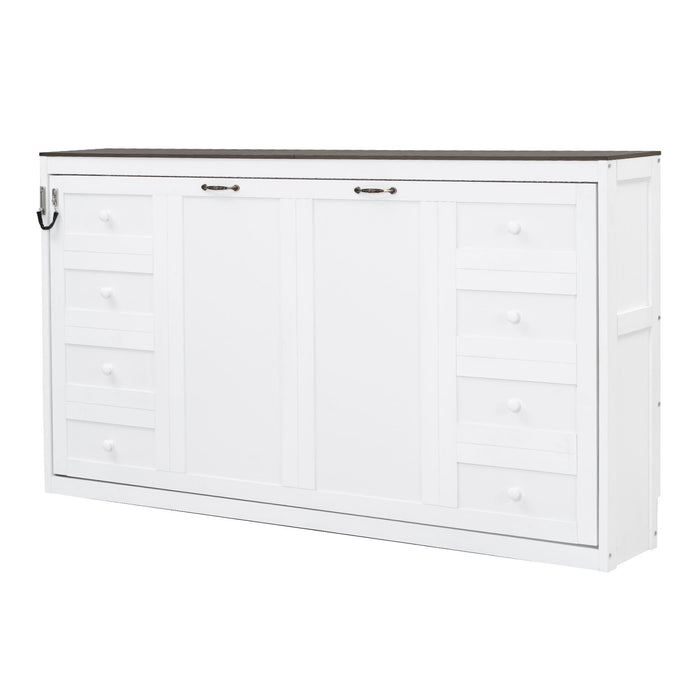 Murphy Bed With LED Light, Foldable Wall Bed Cabinet