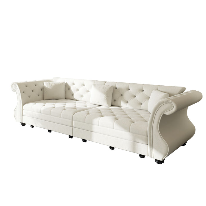 Oversized Chesterfield Pull Out Sofa Bed, Roll Arm Couch With Flower Tufting For Living Room