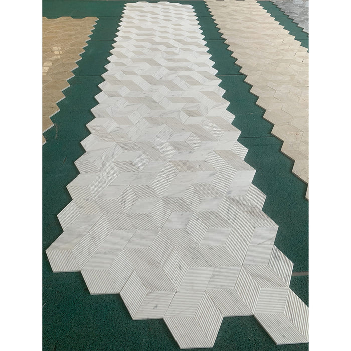 Hexagon Natural Stone Marble Tile, 3D Fluted (Set of 12)