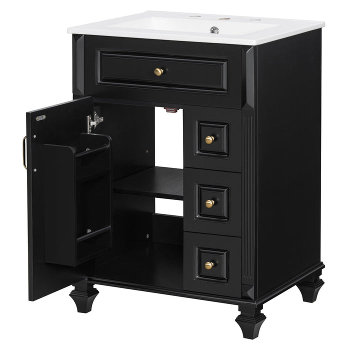 Freestanding Bathroom Vanity With Sink, 3 Drawers & Flip-Out Drawer