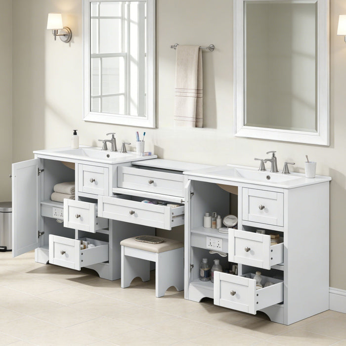 Double Sink Bathroom Vanity With Countertop, 2 Ceramic Sinks, 6 Drawers, Soft Close Design