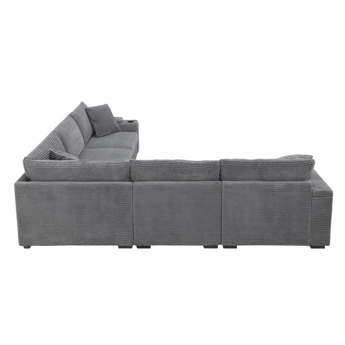 Convertible L Shaped Sectional Corner Couch With Armrest Storage Cup Holders USB Charger, Irregular Corner Oversized Comfy Modular Sofa