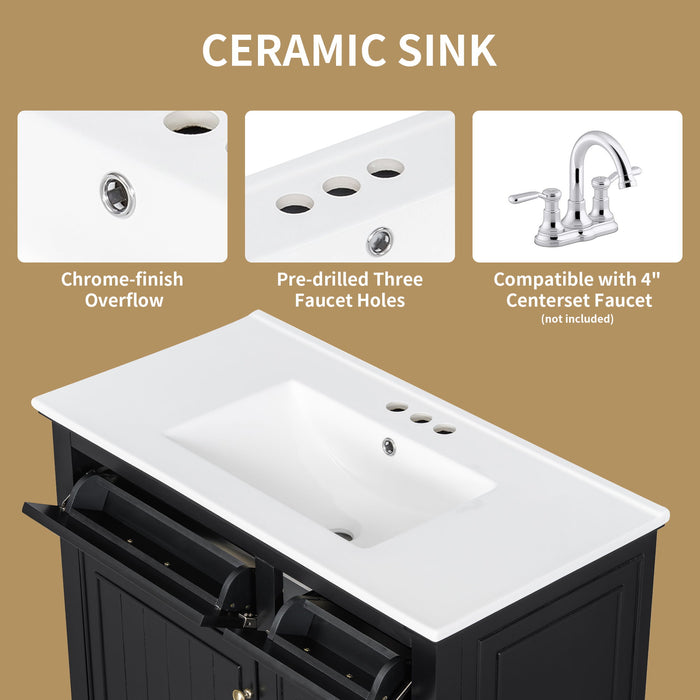 Modern Bathroom Vanity With Sink Top, Flip Drawers, Adjustable Shelf