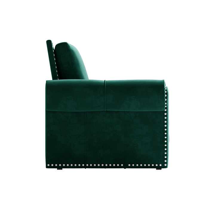 3 In 1 Convertible Sleeper Sofa With Nailhead Trim & Rolled Arm