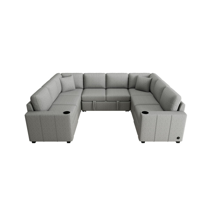 Convertible U-Shaped Sectional Sofa With Pull-Out Bed