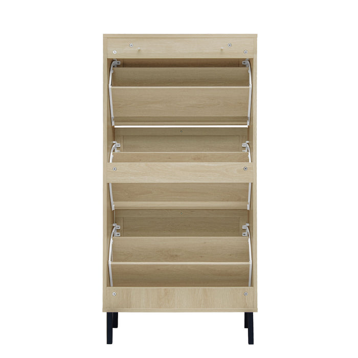 Modern Rattan 3 Door Shoe Rack Cabinet For Entryway