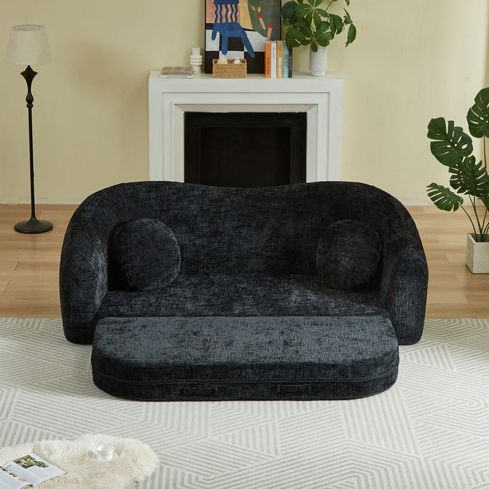 Curved Convertible Sofa, 2 In 1 Frameless Folding Sofa Bed With Pull Out Base And Deep Seat