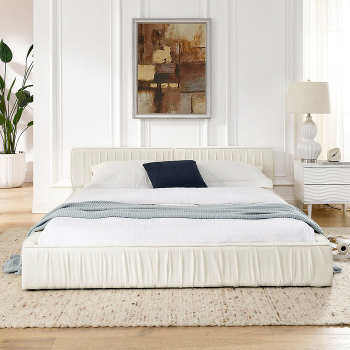 Modern Upholstered Platform Bed Frame With Pleated Design