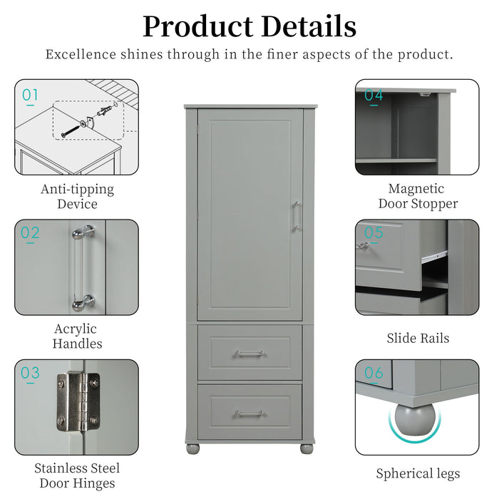 Tall Freestanding Bathroom Storage Cabinet With 2 Drawers And Adjustable Shelf