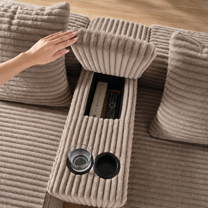 U-Shaped Modular Sofa With Cup Holders And Storage For Living Rooms - Coffee