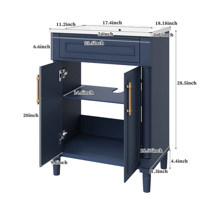 Bathroom Vanity With Integrated Sink, 2 Door Cabinet, Single Sink For Small To Medium Bathrooms