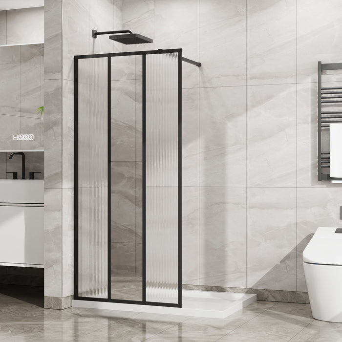 Shower Door With Center Mirror And Fluted Panels