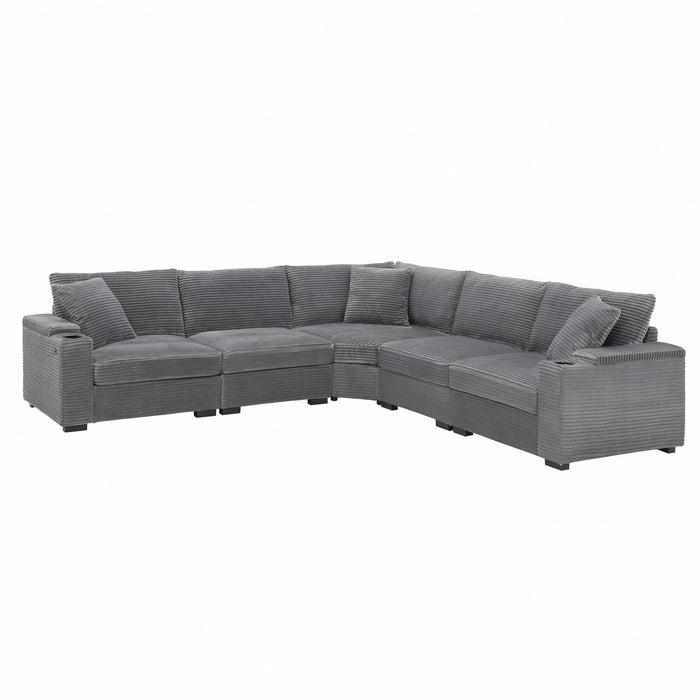Convertible L Shaped Sectional Corner Couch With Armrest Storage Cup Holders USB Charger, Irregular Corner Oversized Comfy Modular Sofa