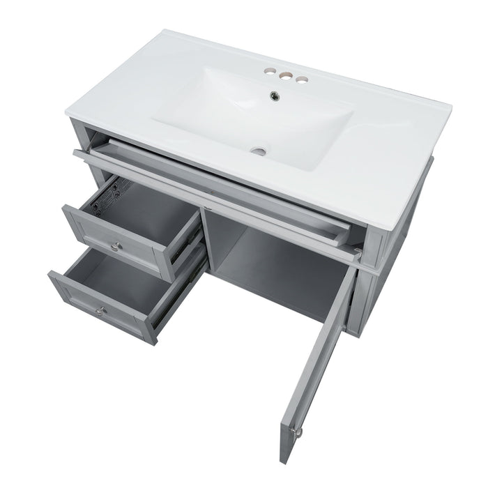 Modern Wall Mounted Floating Cabinet With Double Drawer And Sink