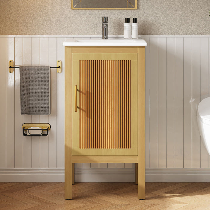 Bathroom Cabinet With Sink, Adjustable Shelf, Soft Closing Hinges - Natural Wood
