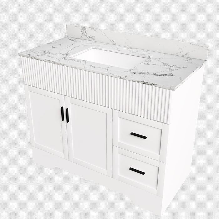 Bathroom Vanity Set, Fluted Cabinet, Soft Close Doors & Drawers, Sink Included - White