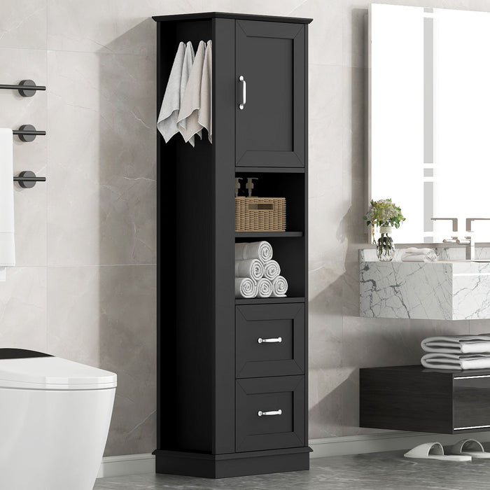 Freestanding Bathroom Storage Cabinet With Adjustable Shelves And Side Hooks Board, Rectangle Design