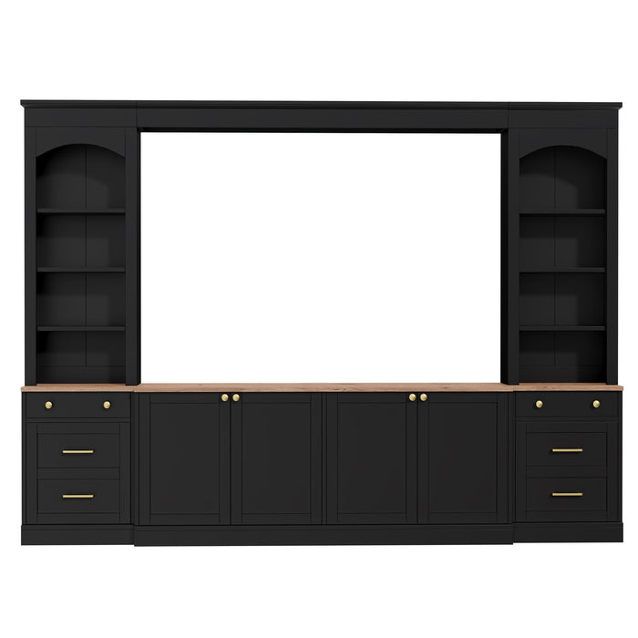 Arched Entertainment Center Wall Unit With Bookshelf, Retro Large TV Stand